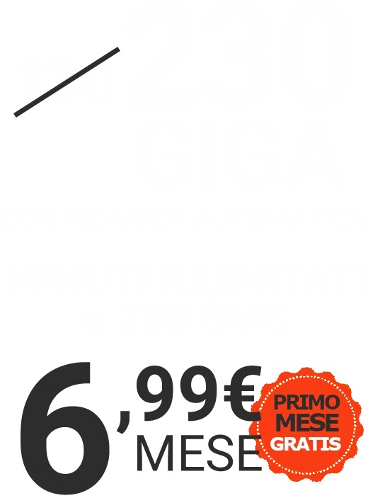 230 GIGA, MINUTI ILLIMITATI E 200 SMS. 6,99€/MESE